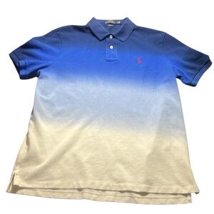 Men's S Polo Ralph Lauren Faded Color Block Dip Dye Short Sleeve Blue White